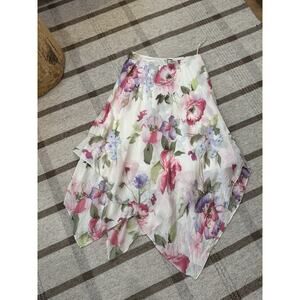 Vintage Y2K Ralph Lauren Silk Handkerchief Floral Midi Skirt 4 Small
